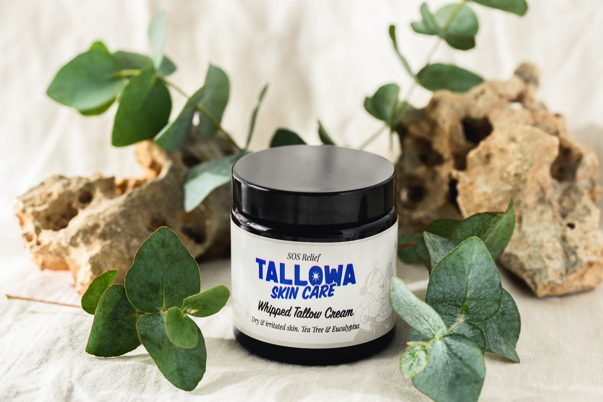 Tallowa SOS Relief grass-fed tallow balm with tea tree and eucalyptus for dry and irritated skin
