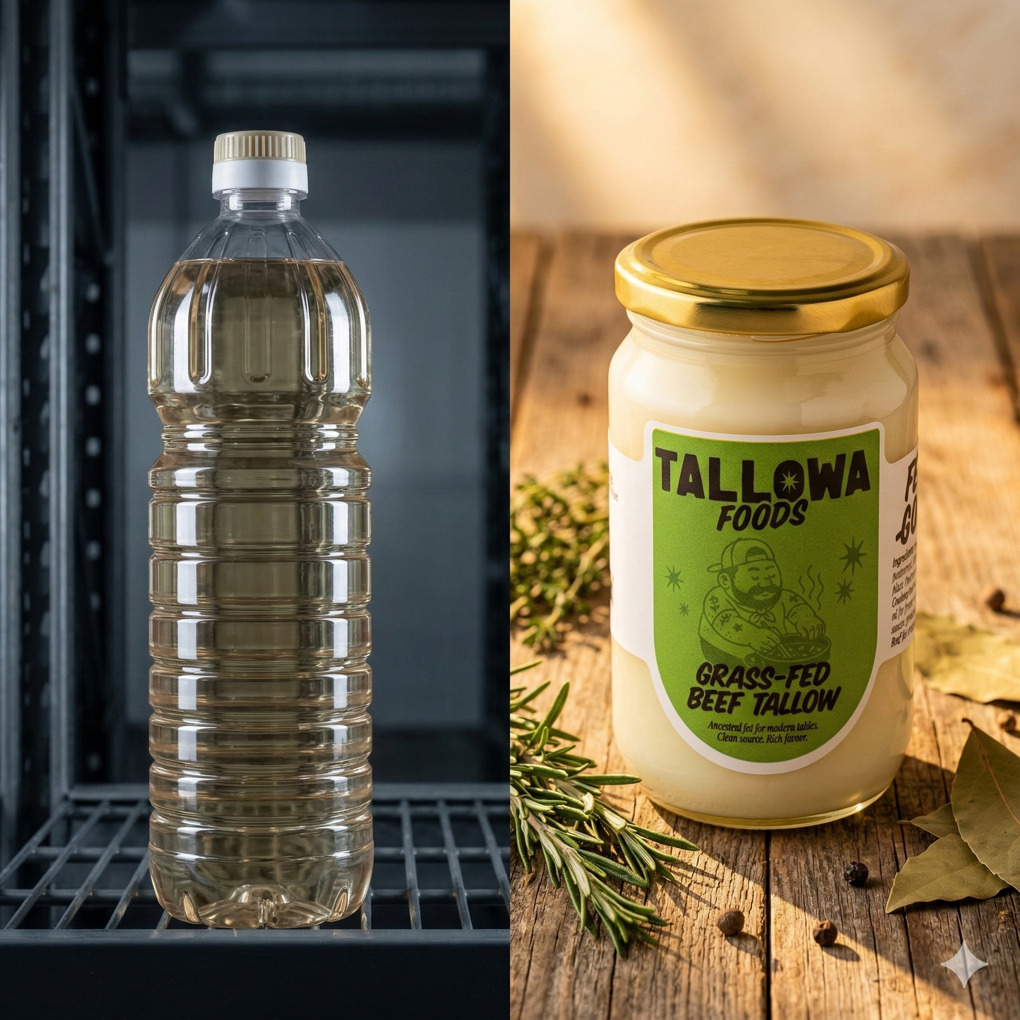 Natural Grass-fed Beef Tallow versus Seed Oils for Cooking. Beef Tallow is always better for you.