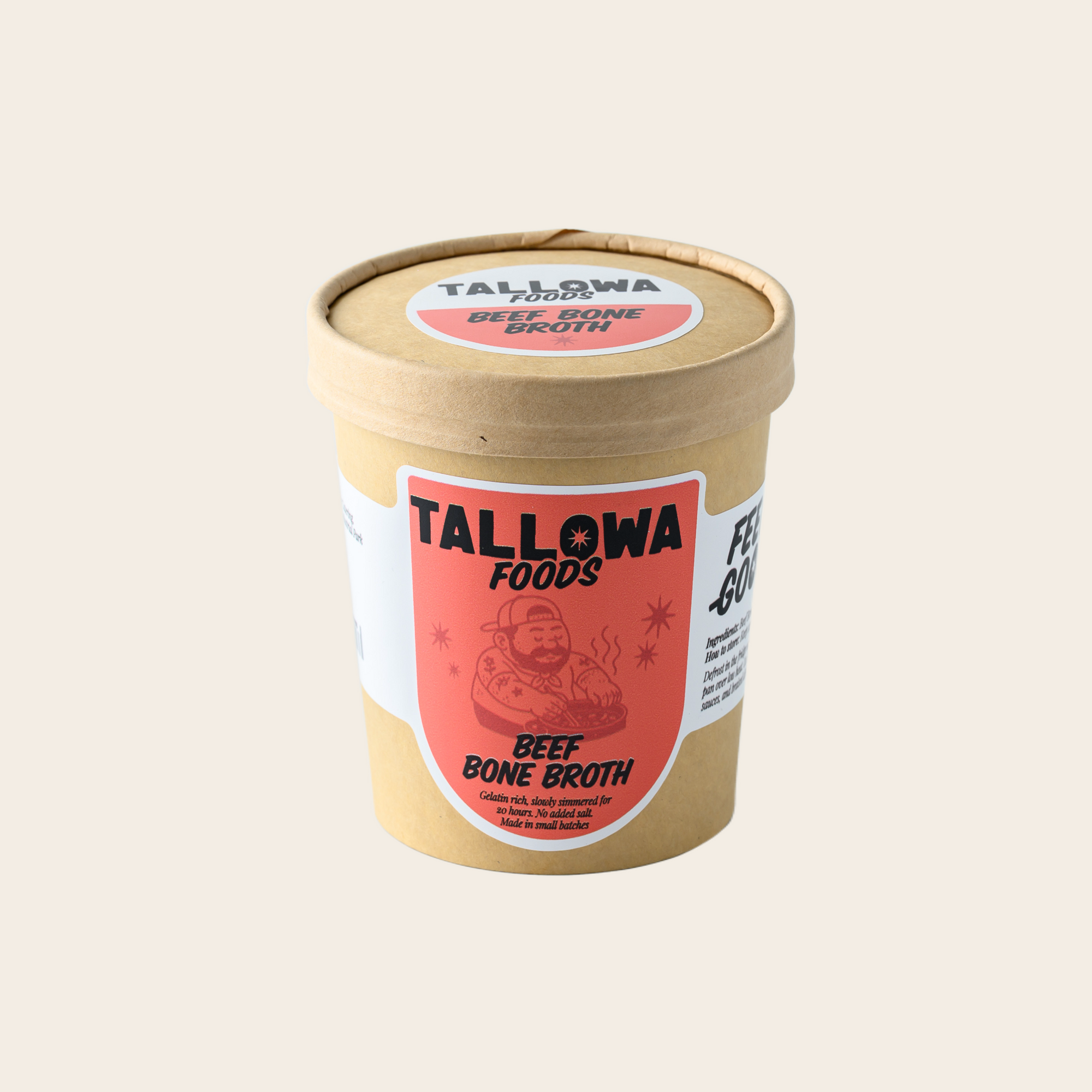 Tallowa beef bone broth slow simmered for 20 hours gelatin rich broth